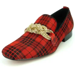 Fiesso Black / Red Pony Hair Metal Chain Loafer FI7291.