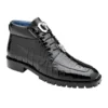 Belvedere "Gallardo" Black Genuine Crocodile Tractor Sole Ankle Boots.