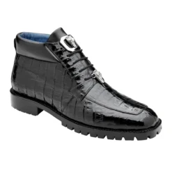 Belvedere "Gallardo" Black Genuine Crocodile Tractor Sole Ankle Boots.