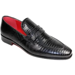 Fennix Italy "Jacob" Black Genuine Alligator / Lizard Loafers Shoes.