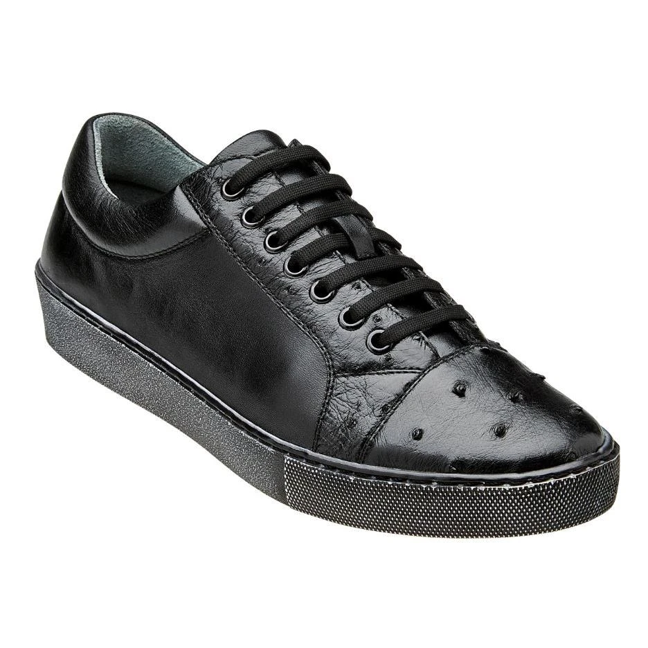 Belvedere "Jacob" Black Genuine Ostrich / Calfskin Sneakers Y14.