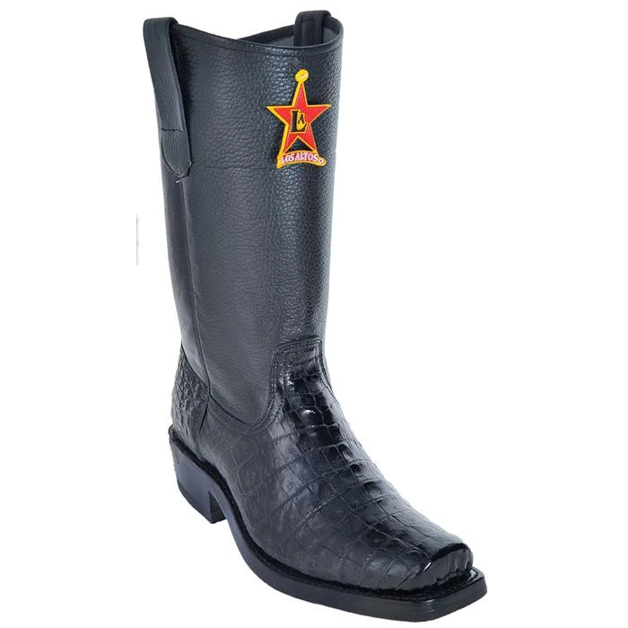 Los Altos Black All-Over Genuine Crocodile Belly Leather Sole Biker Boot 55C8205