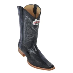 Los Altos Black Genuine All-Over Ostrich Leg Square Toe Cowboy Boots 710505