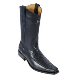 Los Altos Black Genuine Crocodile Belly With Deer Square Toe Cowboy Boots 778205
