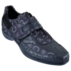 Los Altos Black Genuine Ostrich W/Fashion Design Casual Shoes With Velcro Strap ZC084905