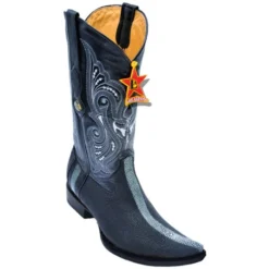 Los Altos Black Genuine Stingray Rowstone Finish 3X Toe Boots 95N6005
