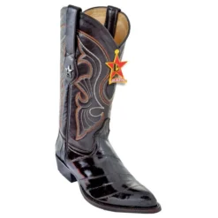 Los Altos Brown Genuine All-Over Eel J-Toe Cowboy Boots 990807