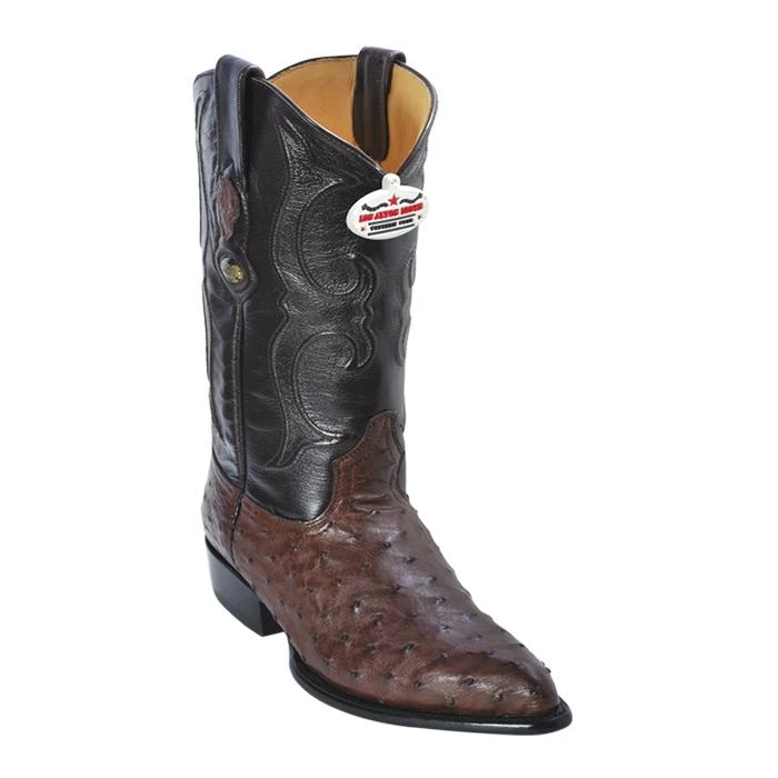 Los Altos Brown Genuine All-Over Ostrich J-Toe Cowboy Boots 990307