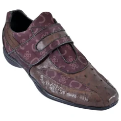 Los Altos Brown Genuine Ostrich W/Fashion Design Casual Shoes With Velcro Strap ZC084907