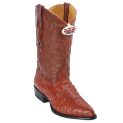 Los Altos Cognac Genuine All-Over Ostrich J-Toe Cowboy Boots 990303