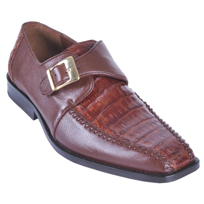 Los Altos Cognac Genuine Crocodile / Deer Single Stone Shoes ZV068203