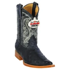 Los Altos Kid's Black Genuine Ostrich 3X Toe Cowboy Boots 450305