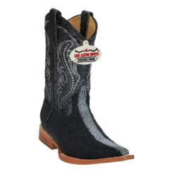 Los Altos Kid's Black Genuine Stingray Rowstone Finish 3X Toe Cowboy Boots 456005
