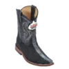 Los Altos Kid's Black Genuine Stingray Rowstone Finish Square Toe Cowboy Boots 436005
