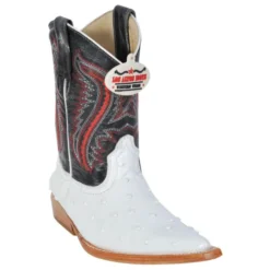 Los Altos Kid's White All-Over Ostrich Print 3X Toe Cowboy Boots 3450328