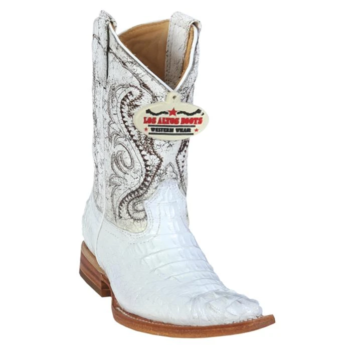 Los Altos Kid's White Genuine Hornback Crocodile 3X Toe Cowboy Boots 450228