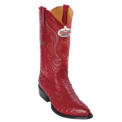 Los Altos Red Genuine All-Over Ostrich J-Toe Cowboy Boots 990312