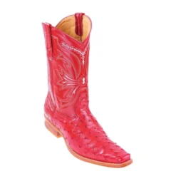 Los Altos Red Genuine All-Over Ostrich Square Toe Cowboy Boots 710312
