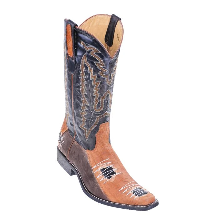 Los Altos Rustic Cognac Genuine Ostrich Leg With Patches Square Toe Cowboy Boots 71P0588