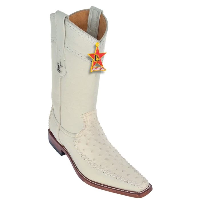 Los Altos WinterWhite Genuine Ostrich With Deer Square Toe Cowboy Boots 770304