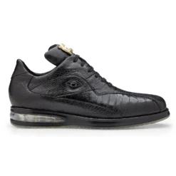 Belvedere "LUPO" Black Ostrich Bubble Soled Sneakers With Eyes 33624.