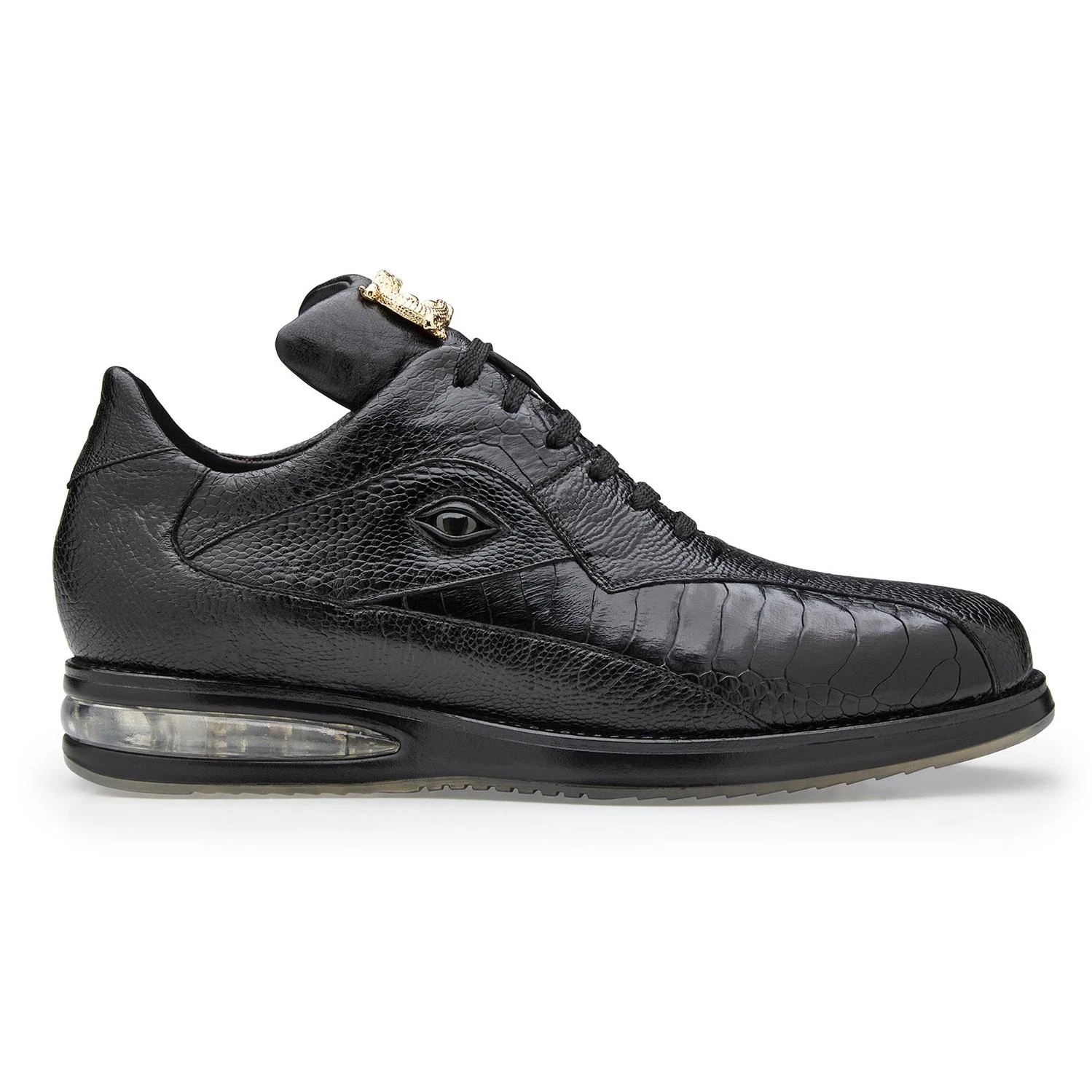 Belvedere "LUPO" Black Ostrich Bubble Soled Sneakers With Eyes 33624.