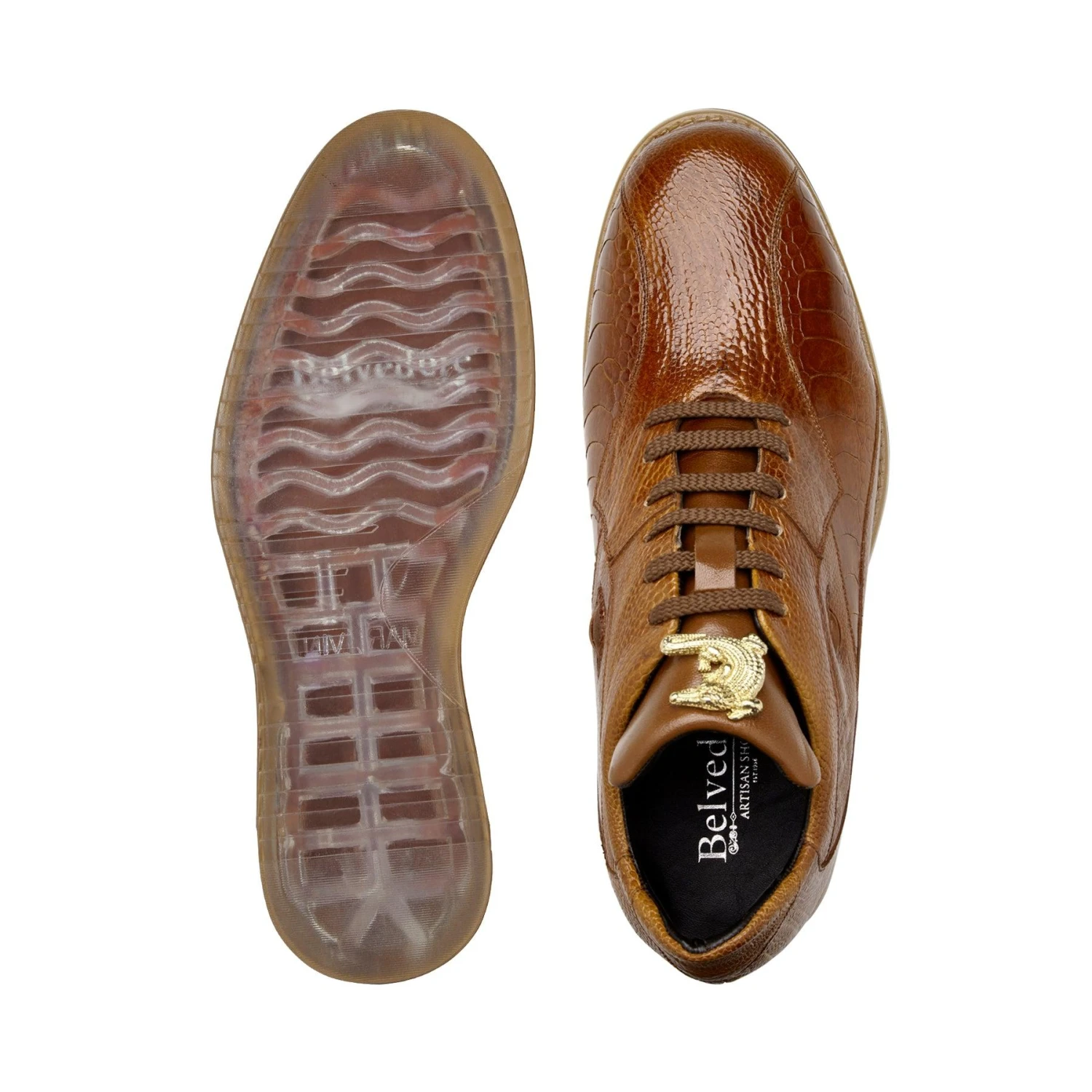 Belvedere "LUPO" Honey Ostrich Bubble Soled Sneakers With Eyes 33624. - Image 2