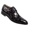 Mauri 1063 Black Genuine All-Over Body Alligator Monk Strap Shoes.