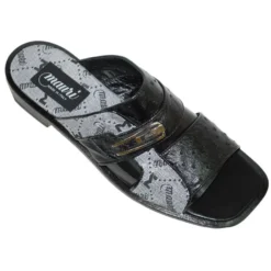 Mauri "1244/1" Black / Grey Genuine Ostrich With Fabric Sandals