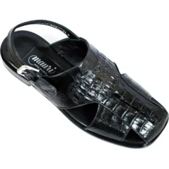 Mauri "1509" Black Hand Painted Genuine Hornback Crocodile Tail / Ostrich Sandals