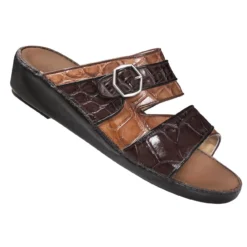 Mauri "1694/2" Dark Brown / Cognac Genuine Alligator Hand Painted Platform Sandals