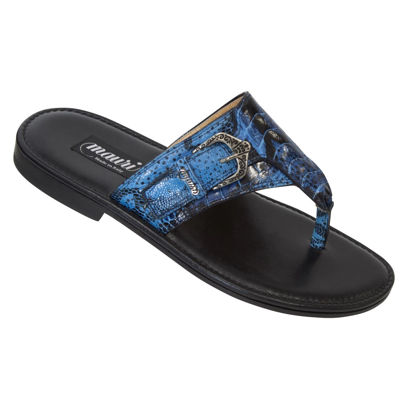 Mauri "1814" Black-Bluette Genuine Ostrich Leg / Python Sandals