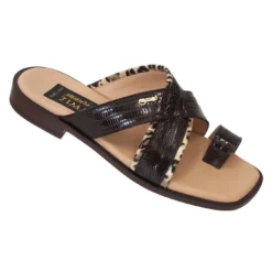 Mauri "1821/2" Dark Brown Genuine Lizard / Patent Maculated Leopard Sandals
