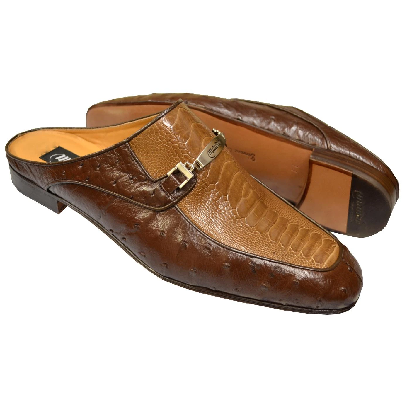 Mauri "2450/1" Sport Rust Dark Genuine Ostrich / Cork Ostrich Leg Half Dress Shoes