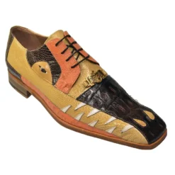 Mauri "2973" Dark Brown / Bone / Sherbert / White Genuine Crocodile / Ostrich Leg / Nappa Teeth With Eyes Shoes