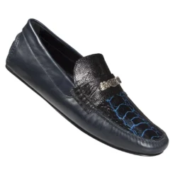 Mauri "3117/1" Bicolore Blue Genuine Ostrich Leg / Blue Nappa Calf Dress Casual Shoes