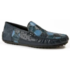 Mauri "3163" Wonder Blue Genuine Ostrich / Wonder Blue / New Blue / Caribbean Blue Body Alligator Loafer Casual Shoes.