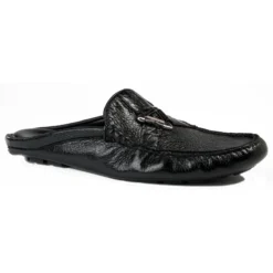 Mauri "3418" Black Genuine Pecary / Body Alligator Half Shoes.