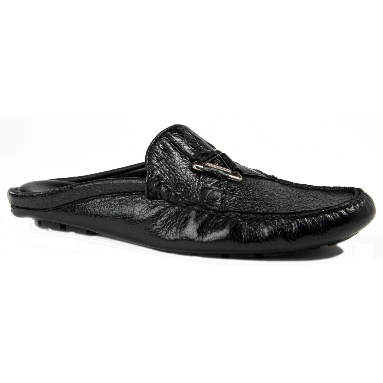 Mauri "3418" Black Genuine Pecary / Body Alligator Half Shoes.