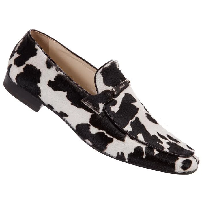 Mauri "4294" Maculated Dark Brown / White All-Over Pony Hair Loafer Shoes With Brown Leather Trimmings And Mauri Bracelet