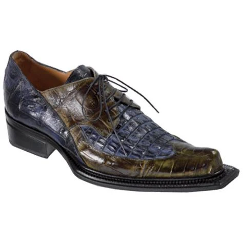 Mauri 44157 "Soul" Money Green Genuine Baby Crocodile / Wonder Blue Hornback Crocodile Hand Painted Shoes