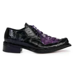 Mauri ''44209'' Violet /Black Genuine Hornback Tail / Baby Crocodile Hand Painted Contemporary Shoes
