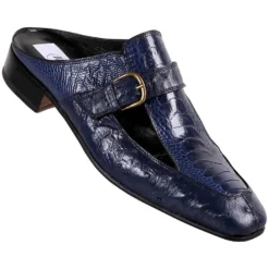 Mauri "4488" Iris Blue Genuine Ostrich / Ostrich Leg Half Shoes