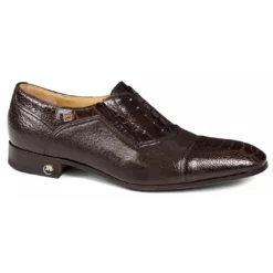 Mauri "4609/2" Dark Brown Genuine Ostrich Leg / Pecary Shoe.