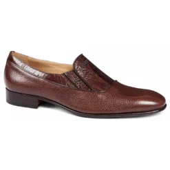 Mauri "4677/4" Gold Genuine Pebble Grain / Ostrich Leg Loafer Shoe.