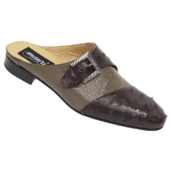 Mauri "4716" Sport Rust Genuine Ostrich / Taupe Peccary Dress Half Shoes