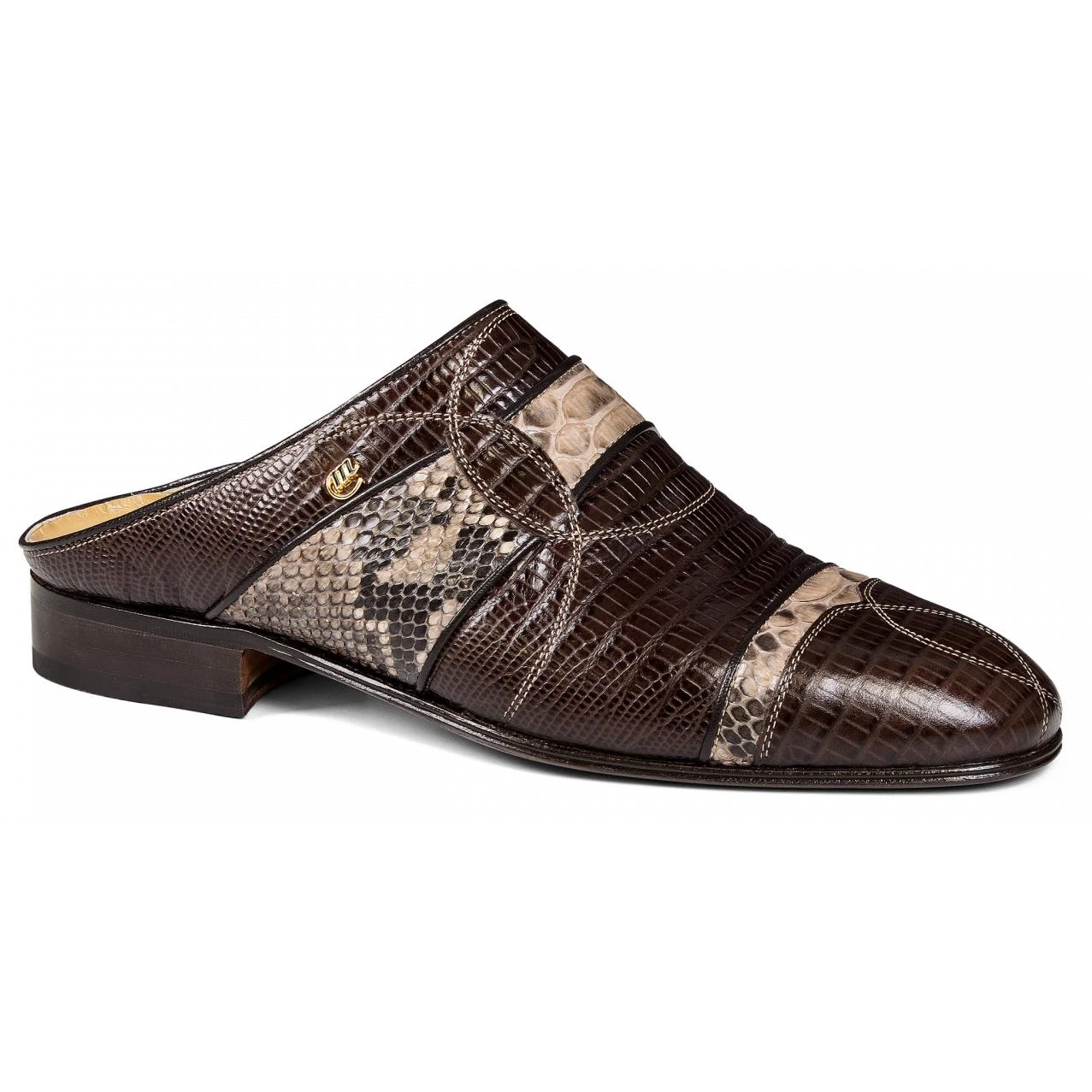 Mauri "4808" Dark Brown Genuine Lizard / Beige-Brown Python Half Shoes.