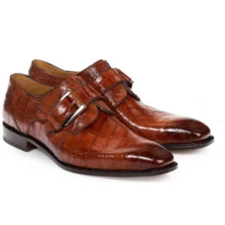 Mauri ''4853'' Burnished Gold Genuine Body Alligator Hand Painted Shoes With Buckle.