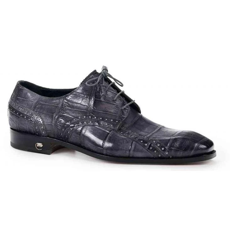 Mauri ''4858''Burnished Medium Grey Genuine Body Alligator Hand Painted Shoes.