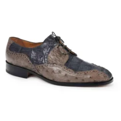 Mauri "4866"Charcoal Grey Genuine Baby Crocodile /Ostrich Lace-up Shoes.